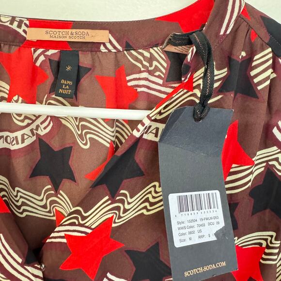 NWT Scotch and Soda Madison Scotch Star Logo Pattern Wrap Blouse Size Medium - Picture 3 of 4